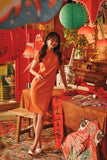 The Fei Yang Women Puff Sleeve Cheongsam Dress - Glam Orange