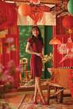 The Fei Yang Women Puff Sleeve Cheongsam Dress - Glam Maroon