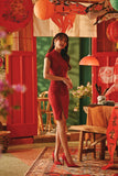 The Fei Yang Women Flowy Cheongsam Dress - Glam Rumba Red
