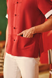 The Fei Yang Men Sleek Sleeve Oriental Shirt - Rumba Red