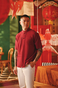 The Fei Yang Men Classic Knot Oriental Shirt - Maroon
