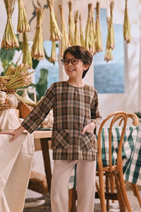 The Courtyard 3/4 Sleeve Kurta - Sand Plaid