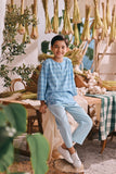 The Courtyard 3/4 Sleeve Kurta - Skylark