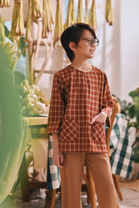 The Courtyard 3/4 Sleeve Kurta - Russet Check