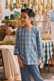 The Courtyard 3/4 Sleeve Kurta - Bluemont Grid
