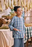 The Courtyard 3/4 Sleeve Kurta - Bluemont Grid