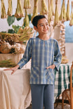 The Courtyard 3/4 Sleeve Kurta - Bluemont Grid