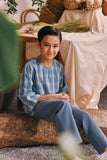 The Courtyard 3/4 Sleeve Kurta - Bluemont Grid