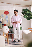 The Akari Men 3/4 Sleeve Kurta - Pink Stripe