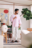 The Akari Men 3/4 Sleeve Kurta - Pink Stripe