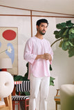 The Akari Men 3/4 Sleeve Kurta - Pink Stripe