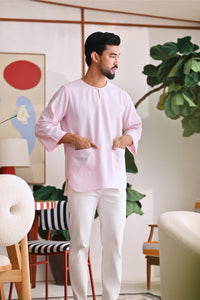 The Akari Men 3/4 Sleeve Kurta - Pink Stripe