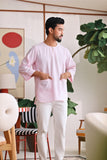 The Akari Men 3/4 Sleeve Kurta - Pink Stripe