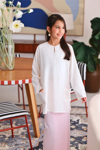 The Akari Nyaman Kurung Top - White