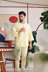 The Akari Men 3/4 Sleeve Kurta - Yellow Stripe