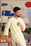 The Akari Men 3/4 Sleeve Kurta - Yellow Stripe