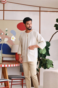 The Akari Men 3/4 Sleeve Kurta - Cream Stripe