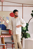 The Akari Men 3/4 Sleeve Kurta - Cream Stripe