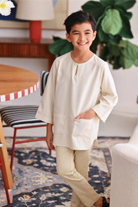 The Akari 3/4 Sleeve Kurta - Cream Stripe