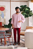 The Akari Men 3/4 Sleeve Kurta - Maroon Stripe