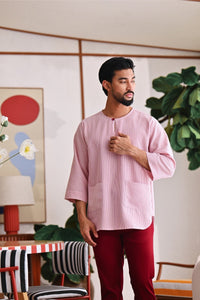 The Akari Men 3/4 Sleeve Kurta - Maroon Stripe