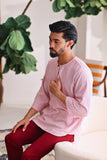 The Akari Men 3/4 Sleeve Kurta - Maroon Stripe