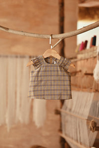 The Asal Kita Babies Kurung Raglan Top - Plummy Plaid