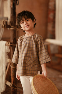 The Asal Kita 3/4 Sleeve Kurta - Plummy Plaid