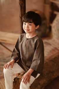 The Asal Kita 3/4 Sleeve Kurta - Linea Steel