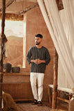 The Asal Kita Men 3/4 Sleeve Kurta - Phantom Stripe