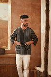The Asal Kita Men 3/4 Sleeve Kurta - Phantom Stripe