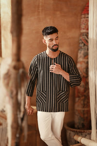 The Asal Kita Men 3/4 Sleeve Kurta - Phantom Stripe