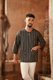 The Asal Kita Men 3/4 Sleeve Kurta - Phantom Stripe