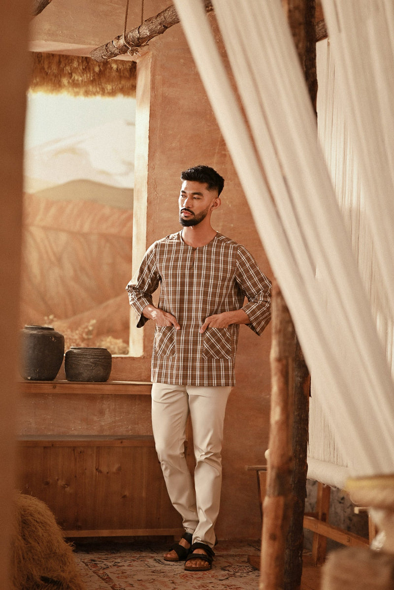 The Asal Kita Men 3/4 Sleeve Kurta - Moss Square