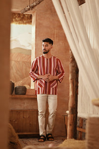 The Asal Kita Men 3/4 Sleeve Kurta - Rouge Prestige