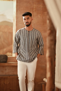 The Asal Kita Men 3/4 Sleeve Kurta - Denimline