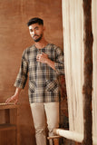 The Asal Kita Men 3/4 Sleeve Kurta - Blue Tartan