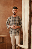 The Asal Kita Men 3/4 Sleeve Kurta - Blue Tartan