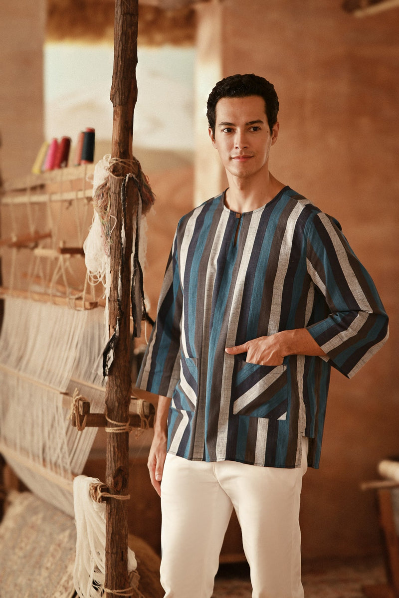 The Asal Kita Men 3/4 Sleeve Kurta - Oceana