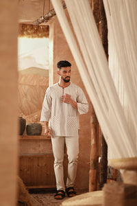 The Asal Kita Men 3/4 Sleeve Kurta - Creamish Plus