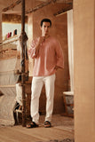 The Asal Kita Men 3/4 Sleeve Kurta - Peach Grain