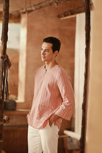 The Asal Kita Men 3/4 Sleeve Kurta - Peach Grain