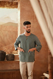 The Asal Kita Men 3/4 Sleeve Kurta - Green Regal