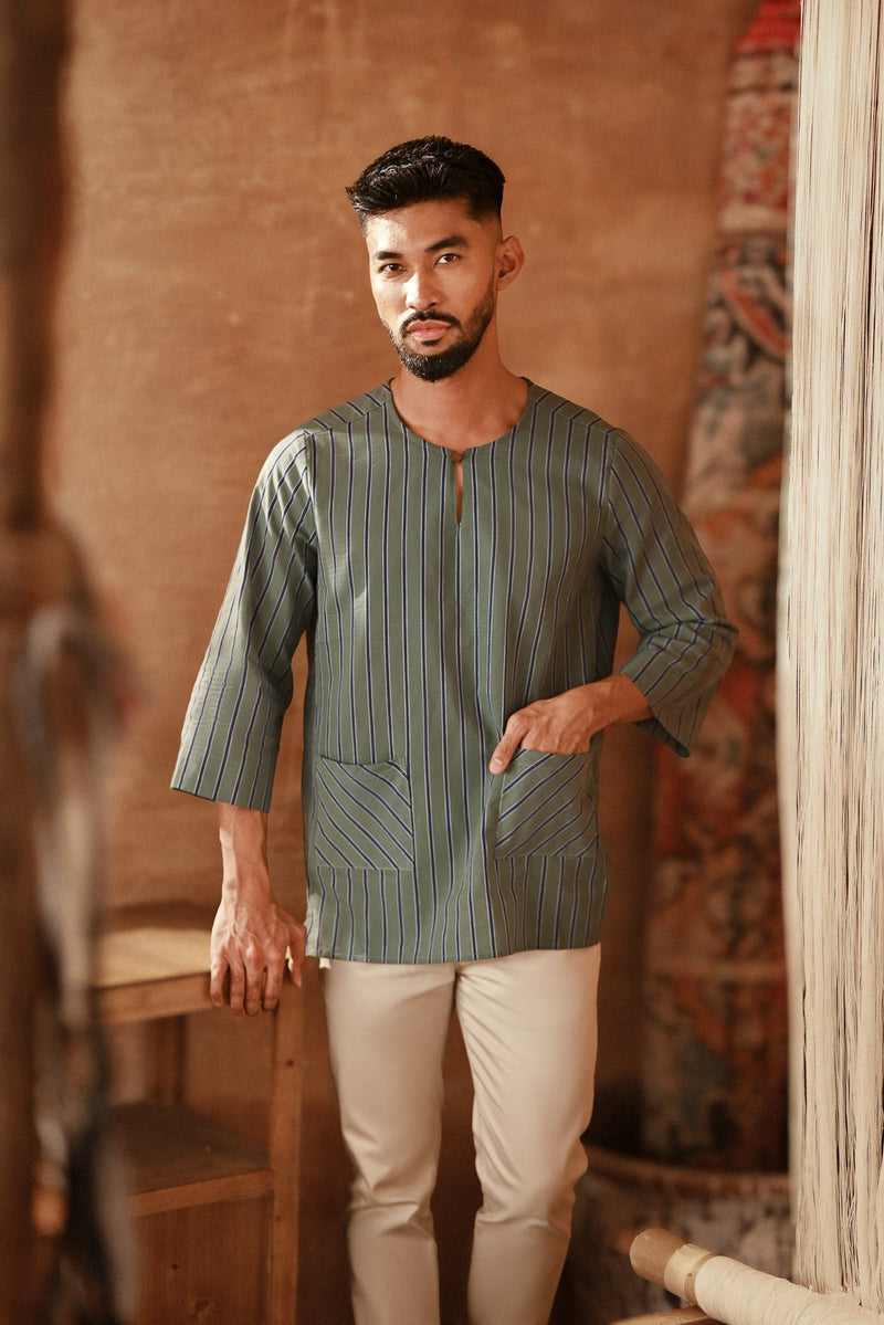 The Asal Kita Men 3/4 Sleeve Kurta - Green Regal