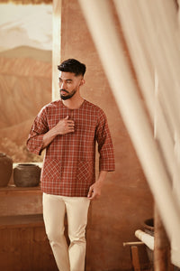 The Asal Kita Men 3/4 Sleeve Kurta - Auburn Finebox