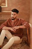 The Asal Kita Men 3/4 Sleeve Kurta - Auburn Finebox