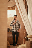 The Asal Kita Men 3/4 Sleeve Kurta - Vintage Grid