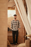 The Asal Kita Men 3/4 Sleeve Kurta - Vintage Grid