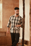 The Asal Kita Men 3/4 Sleeve Kurta - Vintage Grid
