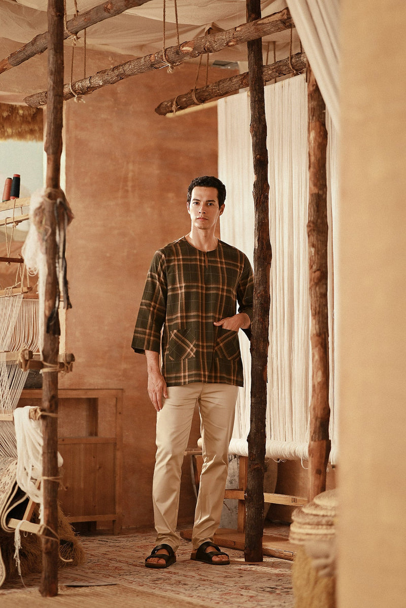 The Asal Kita Men 3/4 Sleeve Kurta - Picnic Army